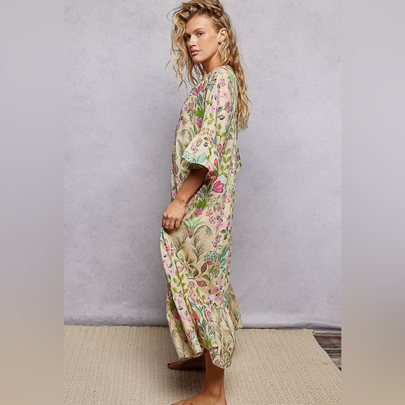 POL New Release- Deep V-Neck Beaded Floral Bohemian Maxi Dress With Pockets - Picture 5 of 11